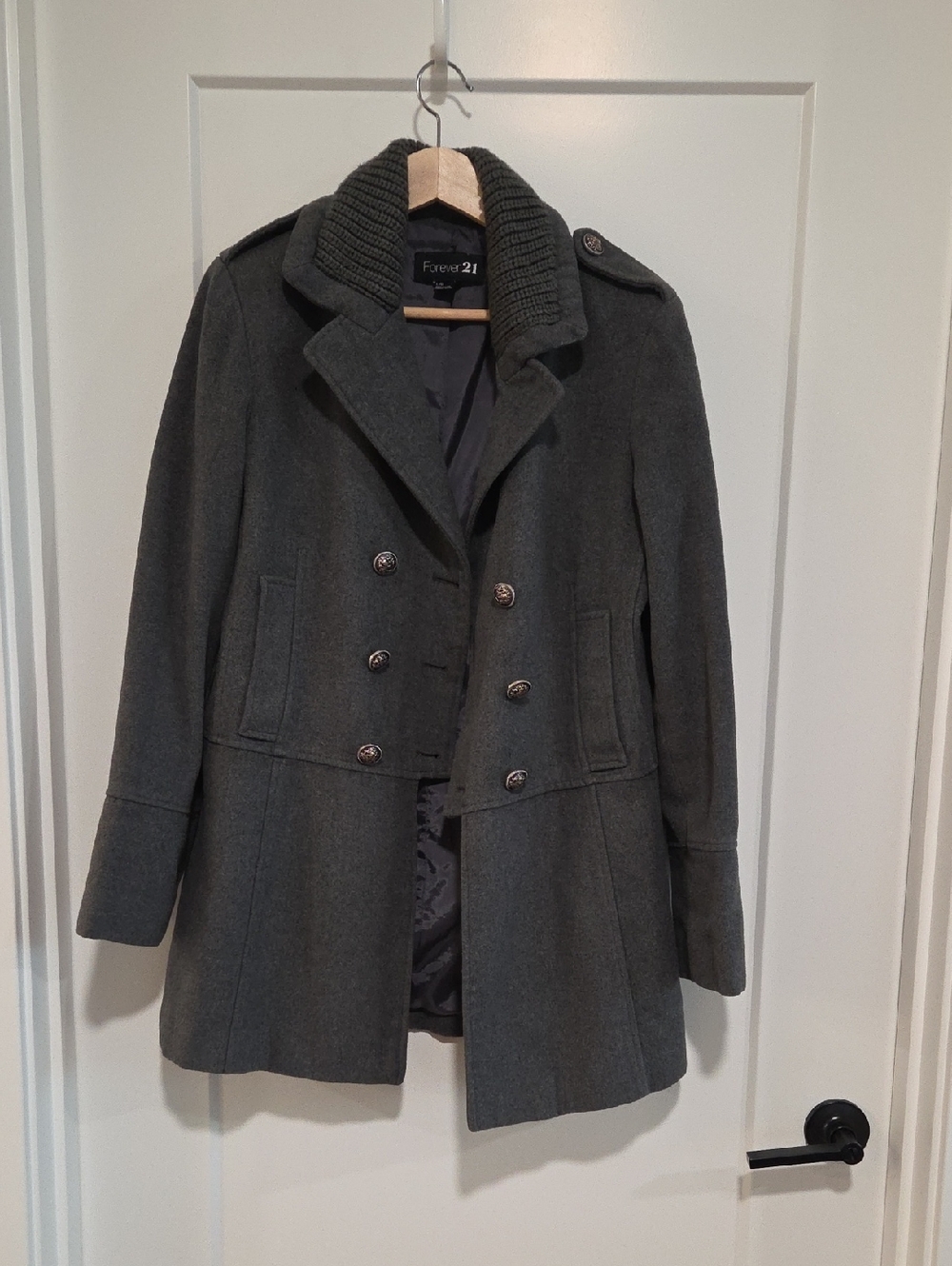 Forever 21 Charcoal Gray Double-Breasted Wool Coat